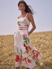 Love & Roses Blanket Stitched Belted Linen Sundress - Bild 3 von 6