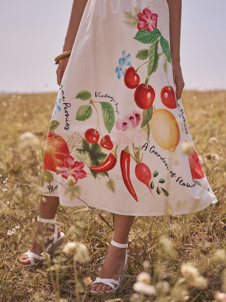 Love & Roses x RHS Multi Fruit Petite Blanket Stitched Belted Linen Sundress - Image 5 of 5 Love & Roses x RHS Multi Fruit Petite Blanket Stitched Belted Linen Sundress - Image 5 of 5