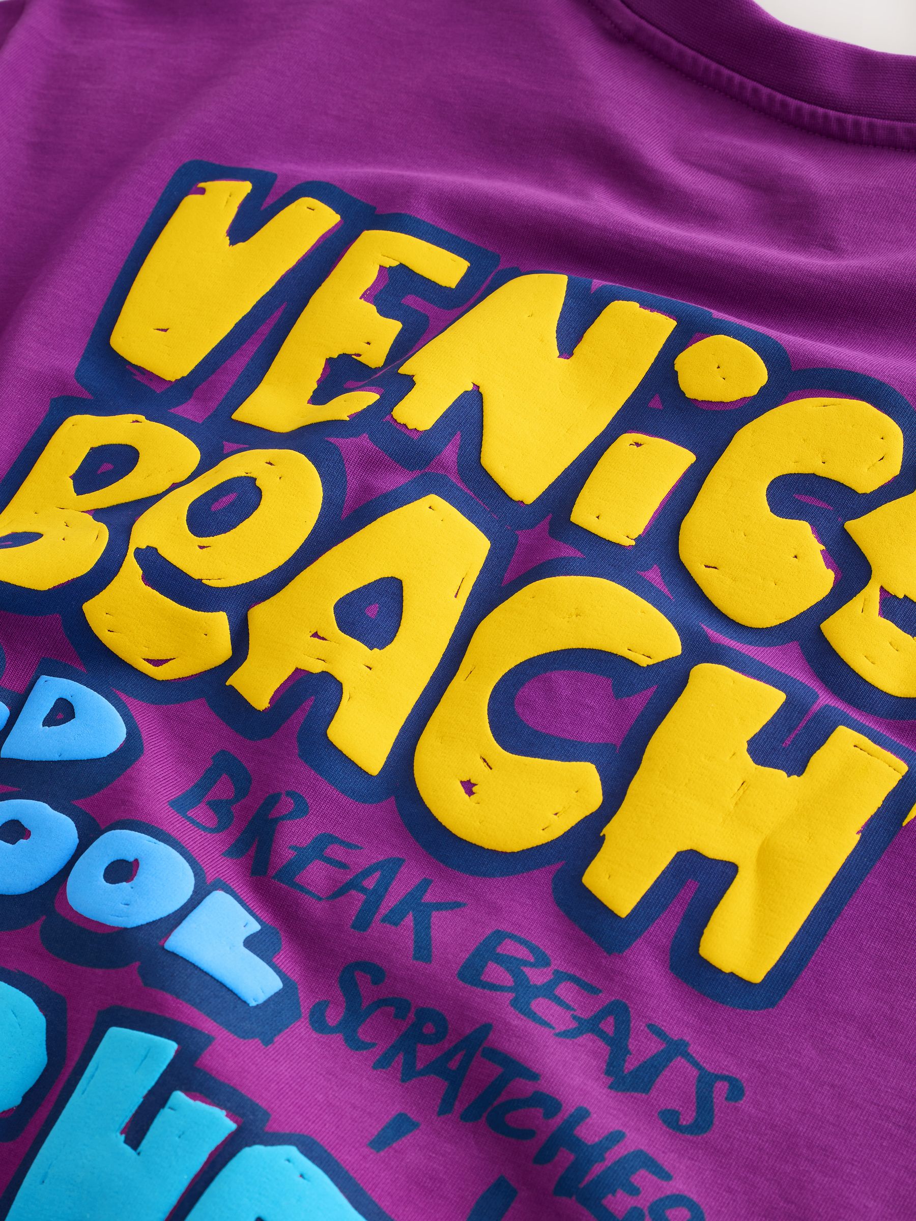 Buy Purple Venice Beach Boxy Graphic Print Heavy Weight T-Shirt
