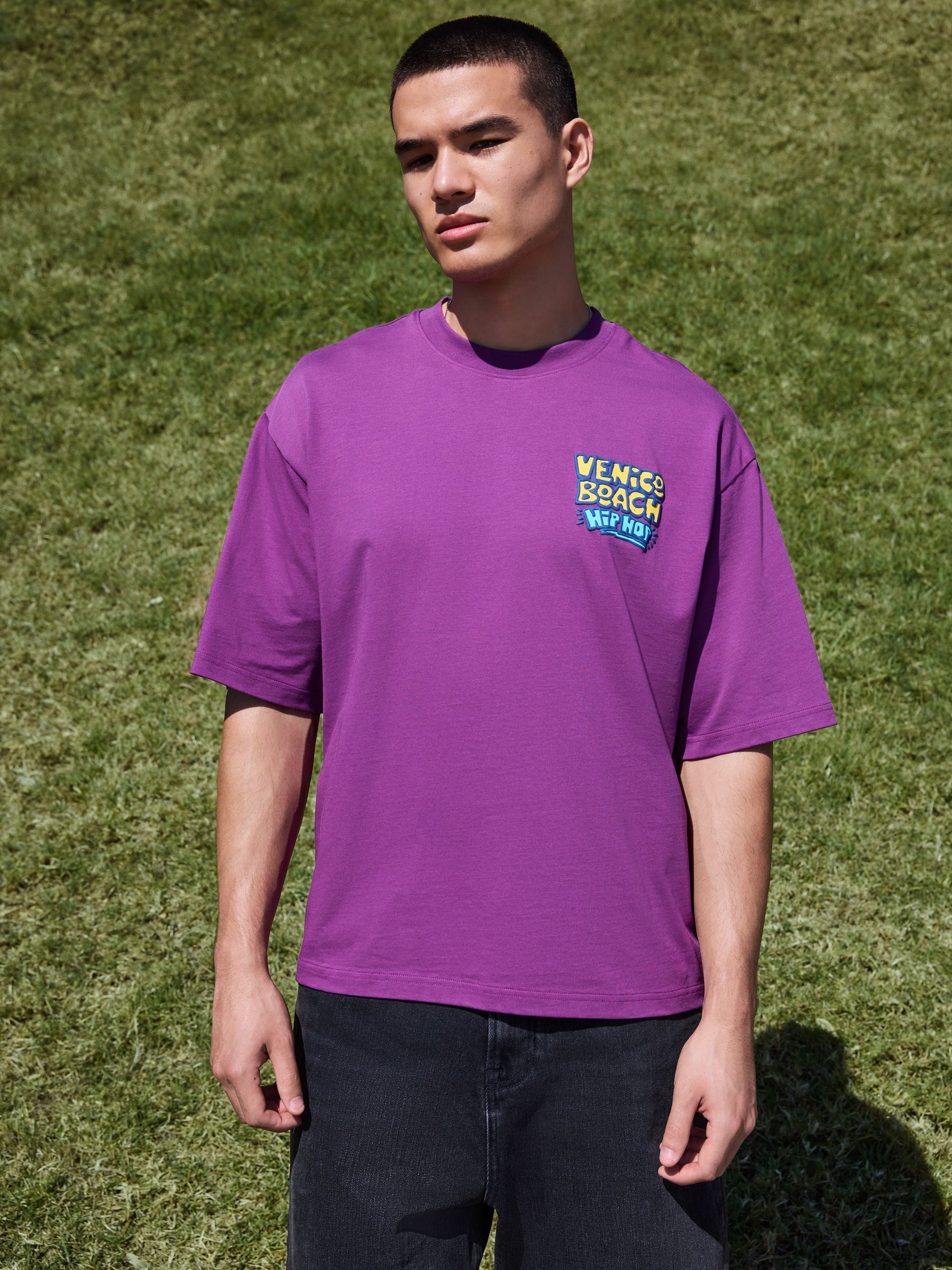 Buy Purple Venice Beach Boxy Graphic Print Heavy Weight T-Shirt