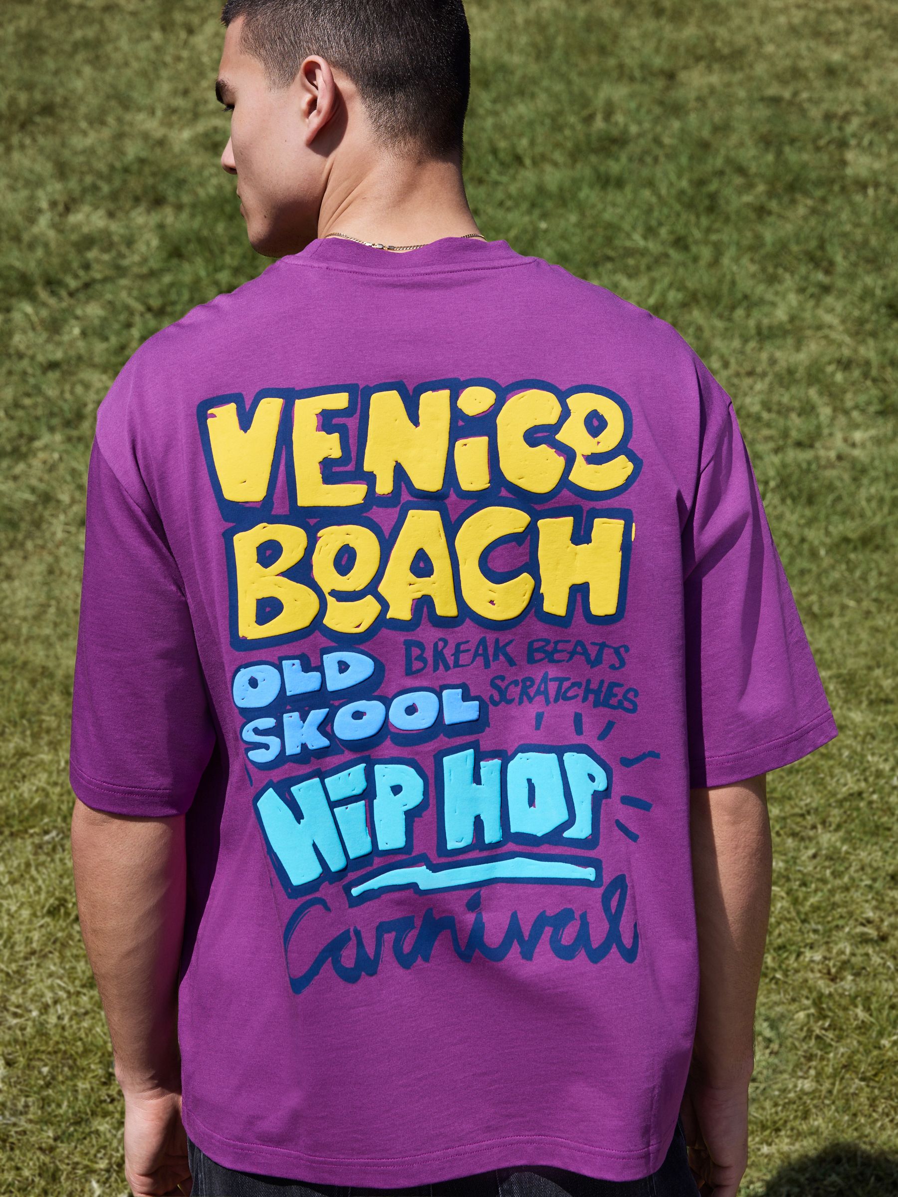 Buy Purple Venice Beach Boxy Graphic Print Heavy Weight T-Shirt