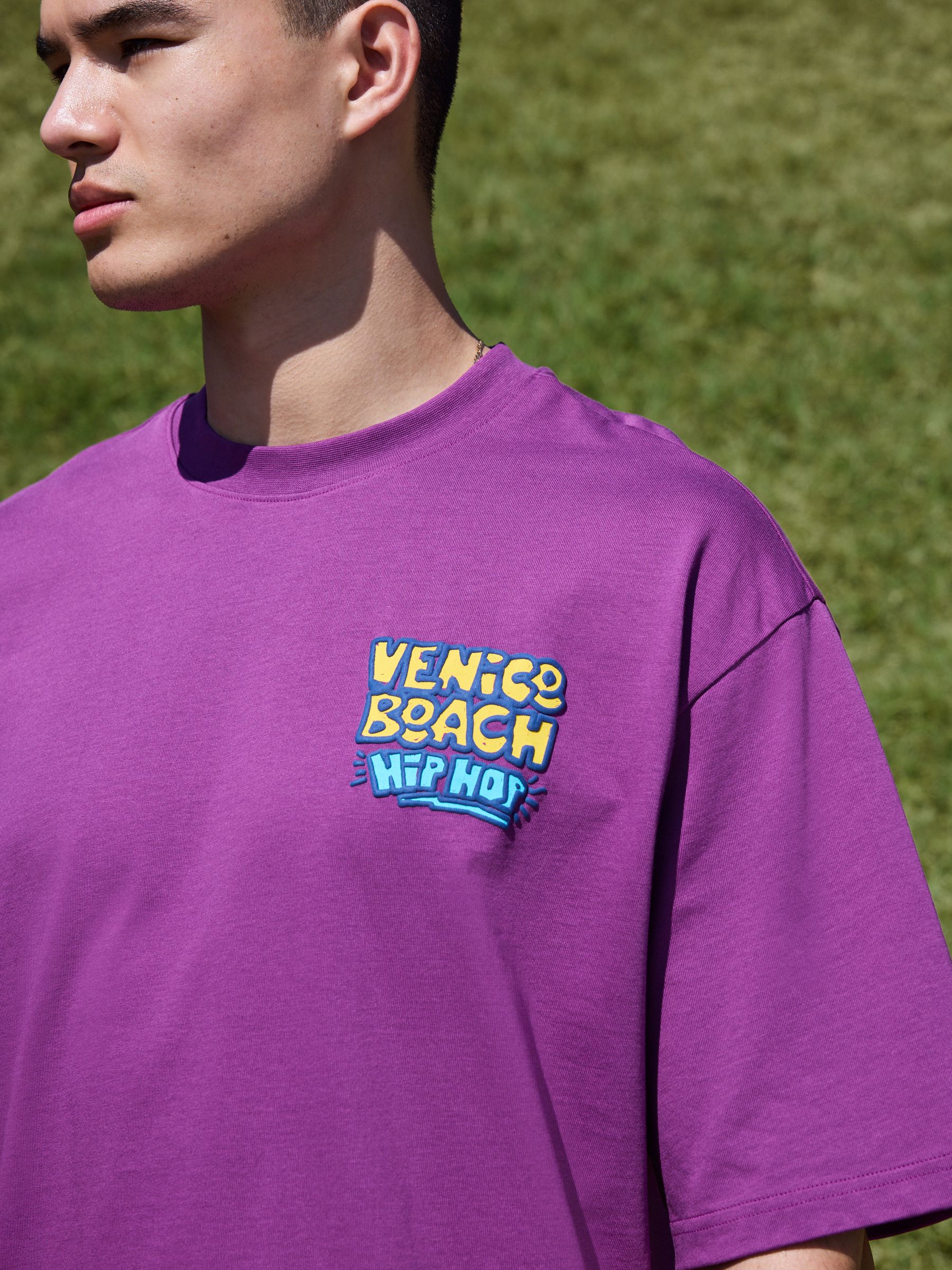 Buy Purple Venice Beach Boxy Graphic Print Heavy Weight T-Shirt