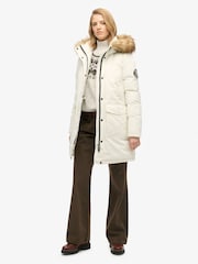 Superdry White Everest Faux Fur Parka Coat - Image 1 of 8