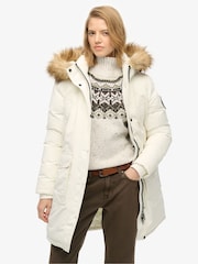 Superdry White Everest Faux Fur Parka Coat - Image 2 of 8