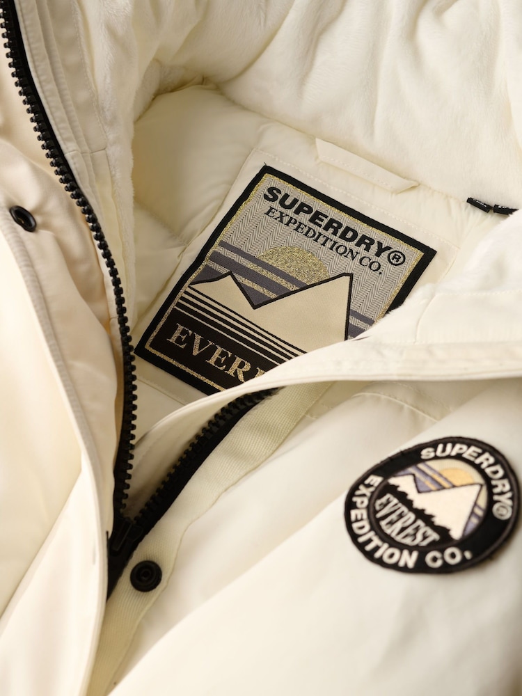 Superdry White Everest Faux Fur Parka Coat - Image 8 of 8