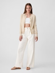 Gap Beige Lightweight Cotton Long Sleeve Crew Neck Cardigan - Image 3 of 6