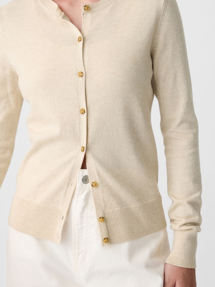 Gap Beige Lightweight Cotton Long Sleeve Crew Neck Cardigan - Image 4 of 6