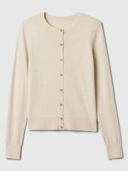 Gap Beige Lightweight Cotton Long Sleeve Crew Neck Cardigan - Image 5 of 6