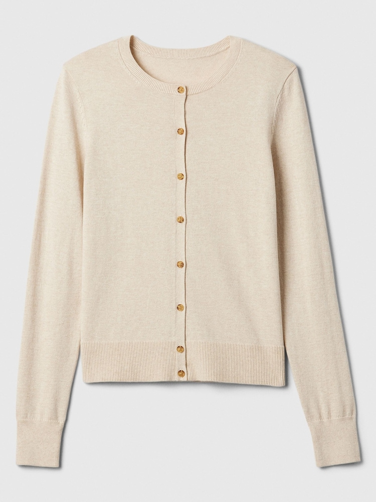 Gap Beige Lightweight Cotton Long Sleeve Crew Neck Cardigan - Image 5 of 6