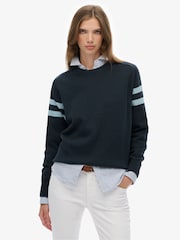 Superdry Blue Relaxed Stripe Knitted Jumper - Image 1 of 5