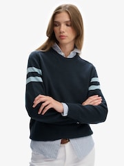 Superdry Blue Relaxed Stripe Knitted Jumper - Image 4 of 5