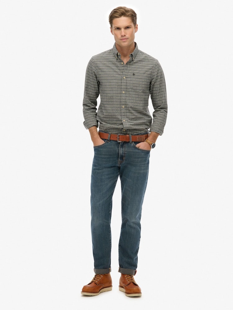 Superdry Grey Premium Check Oxford Shirt - Image 1 of 6 Superdry Grey Premium Check Oxford Shirt - Image 1 of 6