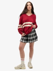 Superdry Red Oversized Striped V-Neck Jumper - Image 2 of 6