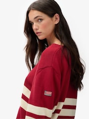 Superdry Red Oversized Striped V-Neck Jumper - Image 4 of 6