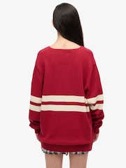 Superdry Red Oversized Striped V-Neck Jumper - Image 5 of 6