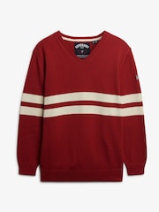 Superdry Red Oversized Striped V-Neck Jumper - Image 6 of 6