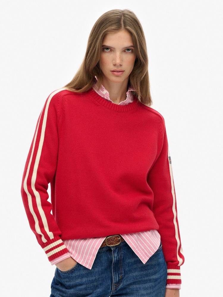 Superdry Red Relaxed Stripe Knitted Jumper - Image 1 of 5