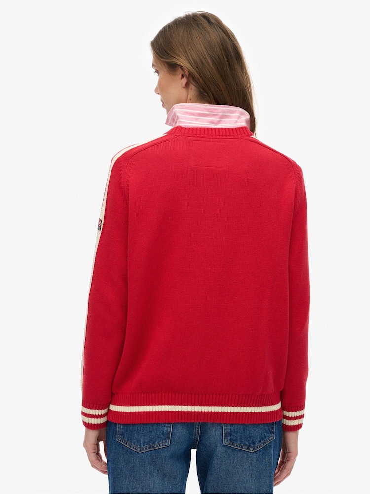 Superdry Red Relaxed Stripe Knitted Jumper - Image 2 of 5