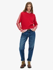 Superdry Red Relaxed Stripe Knitted Jumper - Image 3 of 5