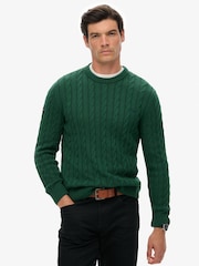 Superdry Green Cotton Cable Knit Crew Jumper - Image 1 of 7