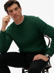 Superdry Green Cotton Cable Knit Crew Jumper - Image 3 of 7