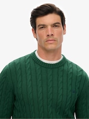 Superdry Green Cotton Cable Knit Crew Jumper - Image 5 of 7
