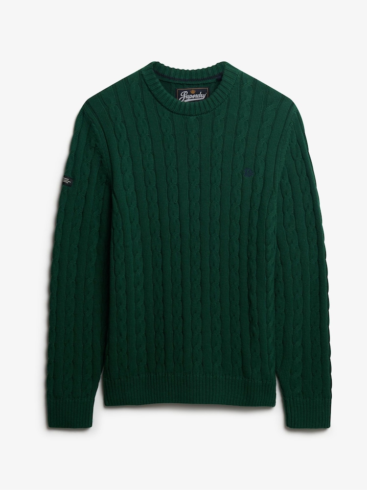 Superdry Green Cotton Cable Knit Crew Jumper - Image 7 of 7