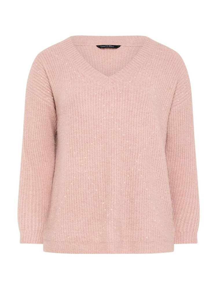 Evans Pink Pearl Embellish Diamond Jumper - Image 5 of 5