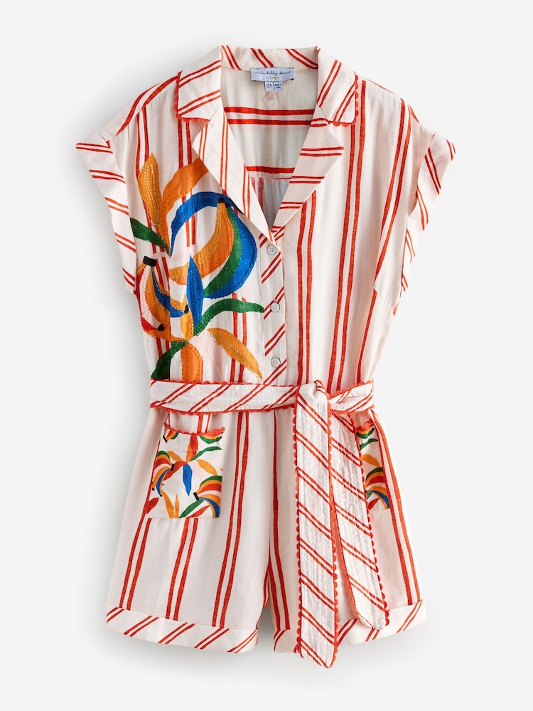 Never Fully Dressed Cream Banana Stripe Playsuit - Image 1 of 3