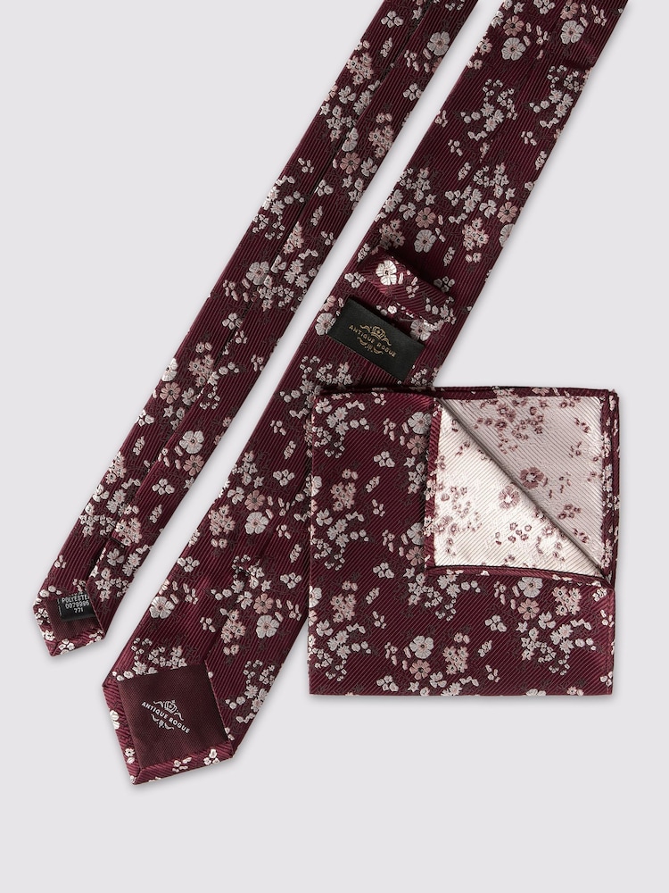 Antique Rogue Red Busy Floral Tie - Image 2 of 2 Antique Rogue Red Busy Floral Tie - Image 2 of 2
