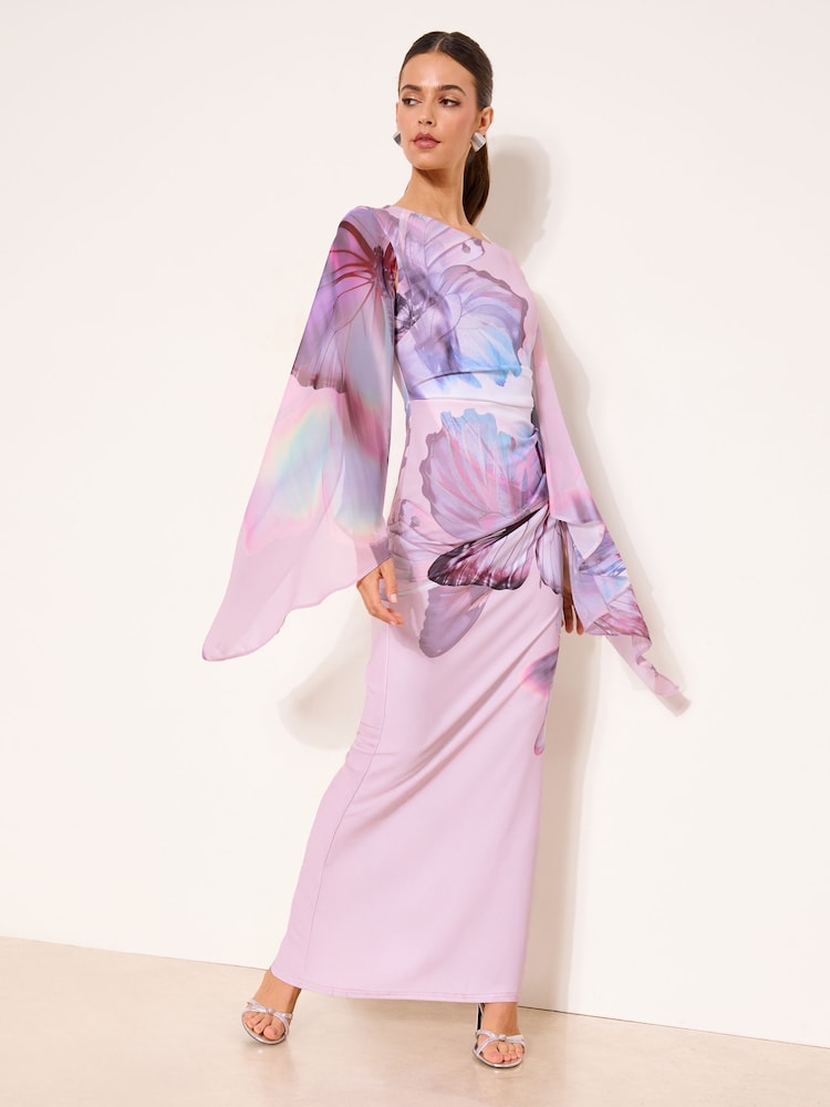 Lipsy Lilac Purple Asymmetric Neckline Long Sleeve Maxi Dress - Image 1 of 4