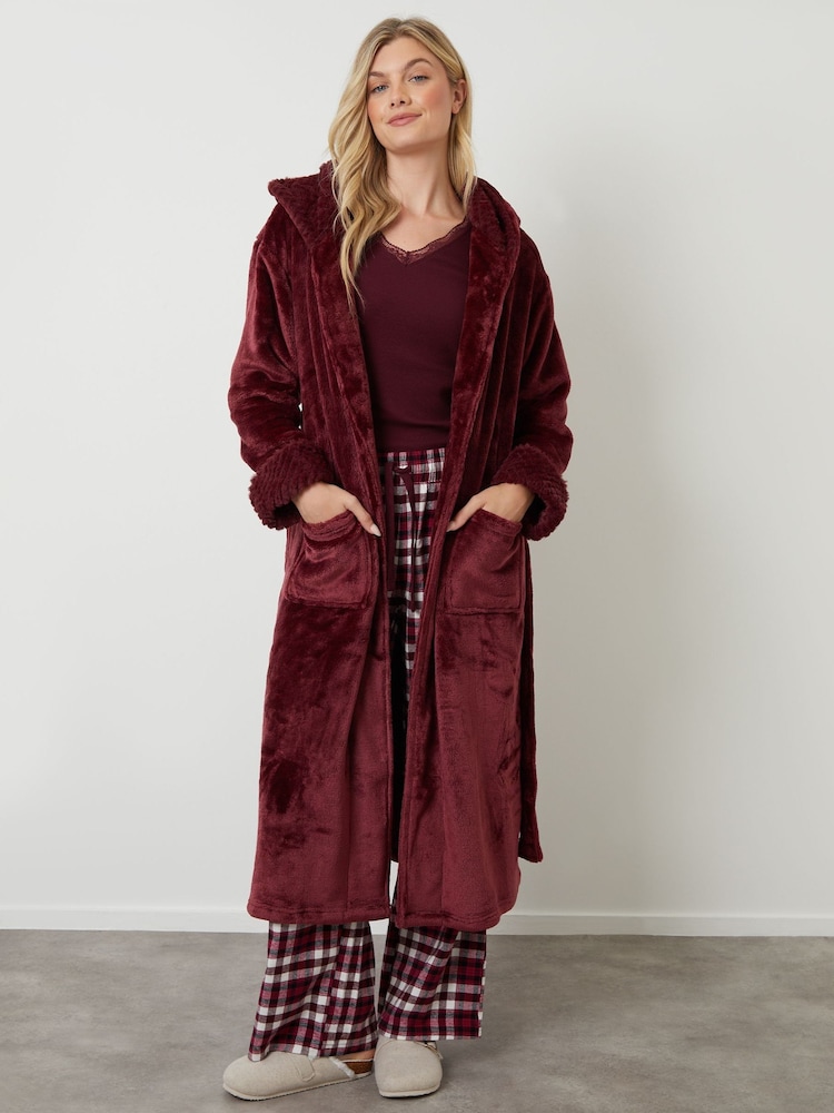 Threadbare Red Faux Fur Trim Dressing Gown - Image 1 of 4 Threadbare Red Faux Fur Trim Dressing Gown - Image 1 of 4