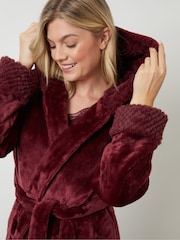 Threadbare Red Faux Fur Trim Dressing Gown - Image 2 of 4