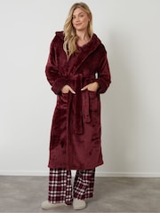 Threadbare Red Faux Fur Trim Dressing Gown - Image 3 of 4