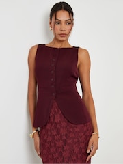 Threadbare Red Boat Neck Longline Waistcoat - Image 1 of 5