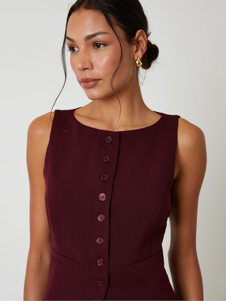 Threadbare Red Boat Neck Longline Waistcoat - Image 2 of 5