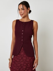 Threadbare Red Boat Neck Longline Waistcoat - Image 4 of 5