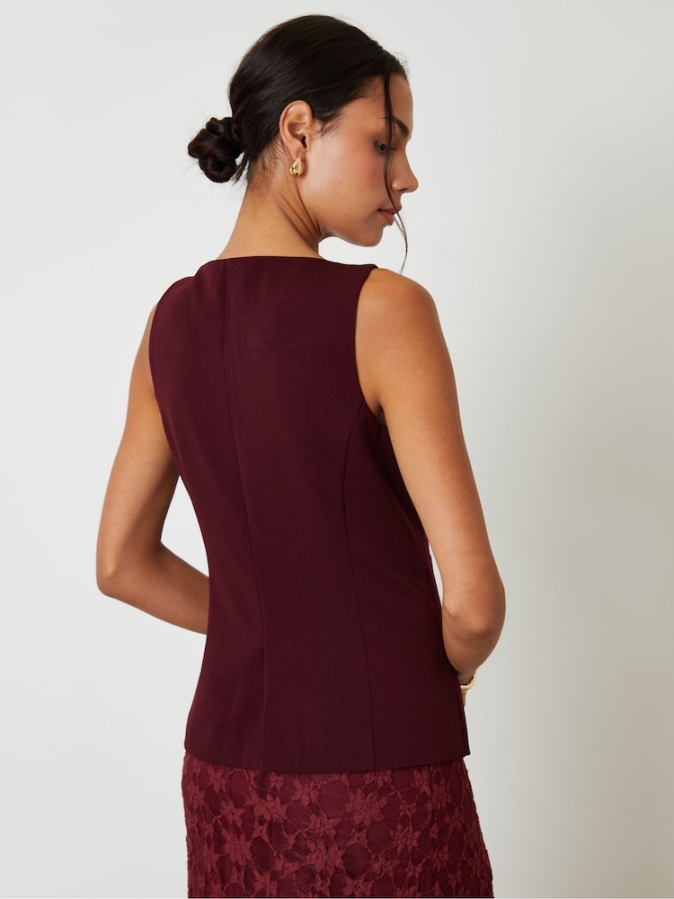Threadbare Red Boat Neck Longline Waistcoat - Image 5 of 5