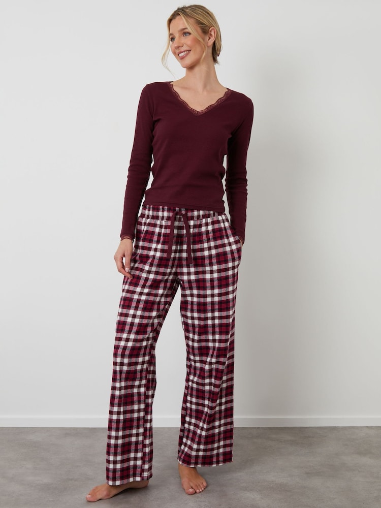 Threadbare Red Cotton Long Sleeve Pyjamas Set - Image 1 of 4 Threadbare Red Cotton Long Sleeve Pyjamas Set - Image 1 of 4