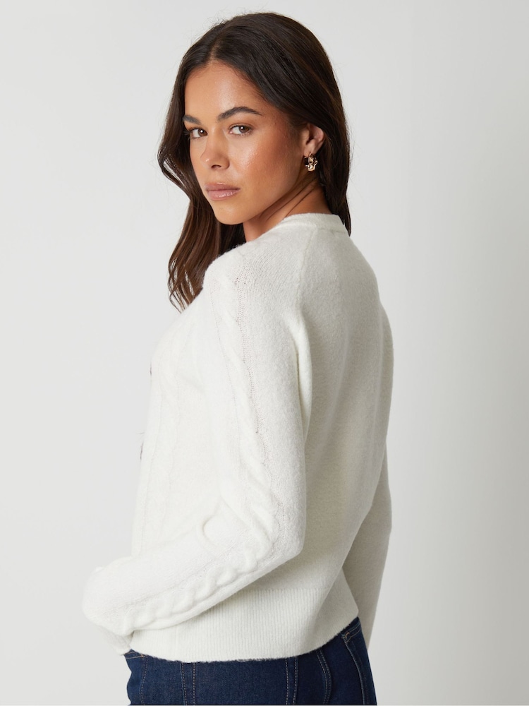 Threadbare Cream Knitted Floral Embroidery Cardigan - Image 2 of 4 Threadbare Cream Knitted Floral Embroidery Cardigan - Image 2 of 4