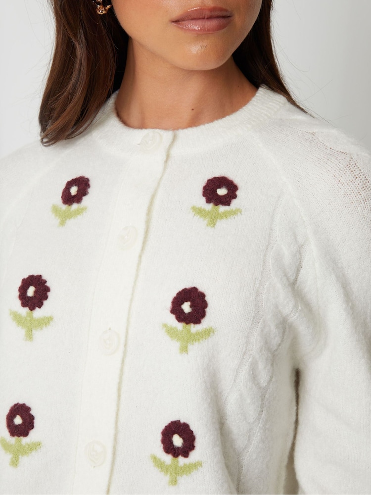 Threadbare Cream Knitted Floral Embroidery Cardigan - Image 4 of 4 Threadbare Cream Knitted Floral Embroidery Cardigan - Image 4 of 4
