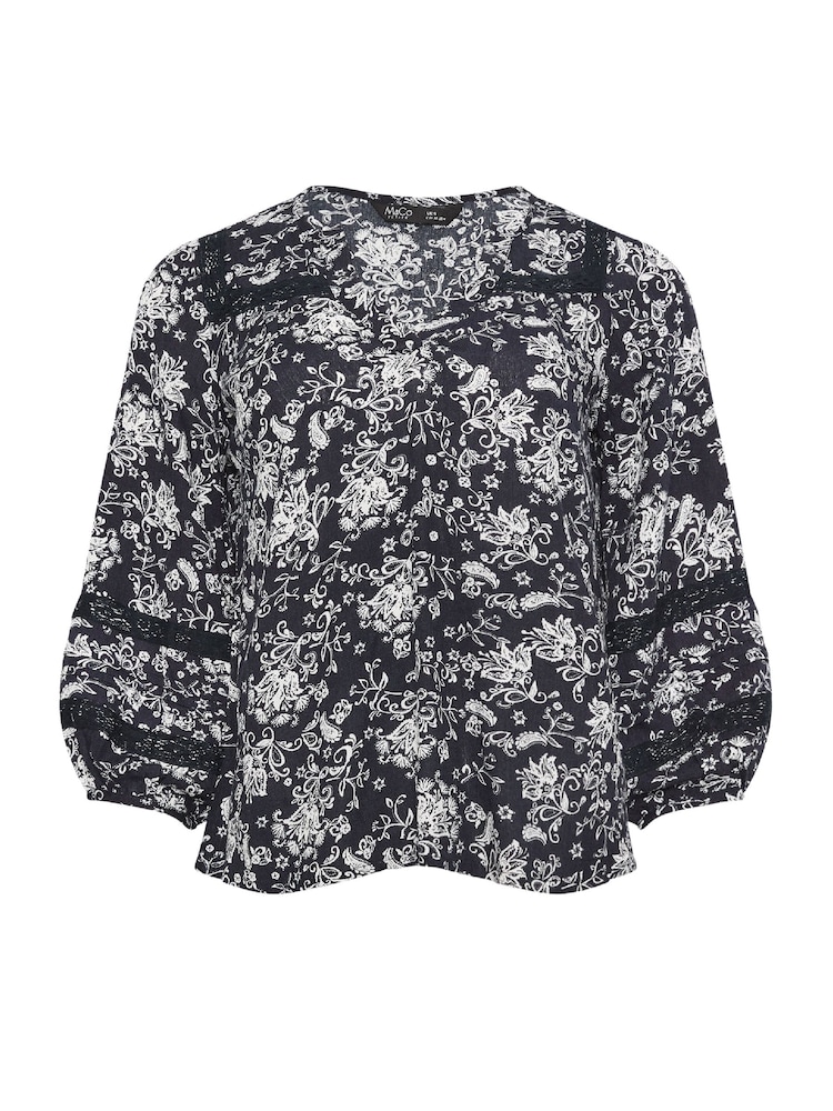 M&Co Petite Black Damask Print Lace Insert Top - Imagen 5 de 5 M&Co Petite Black Damask Print Lace Insert Top - Imagen 5 de 5