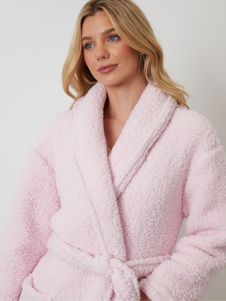 Threadbare Pink Borg Dressing Gown - Image 4 of 4