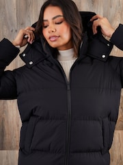 Threadbare Black Mid Length Hooded Puffer Coat - Image 4 of 4