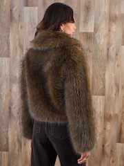 Threadbare Green Faux Fur Zip Through Coat - Image 2 of 5
