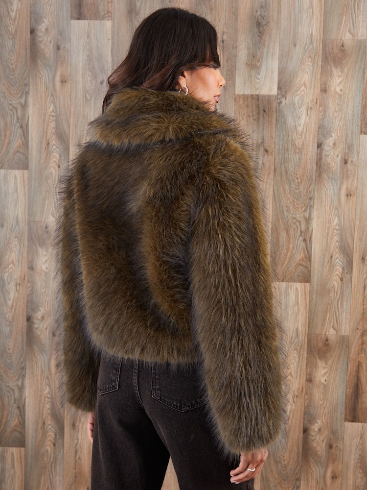 Threadbare Green Faux Fur Zip Through Coat - Image 2 of 5 Threadbare Green Faux Fur Zip Through Coat - Image 2 of 5