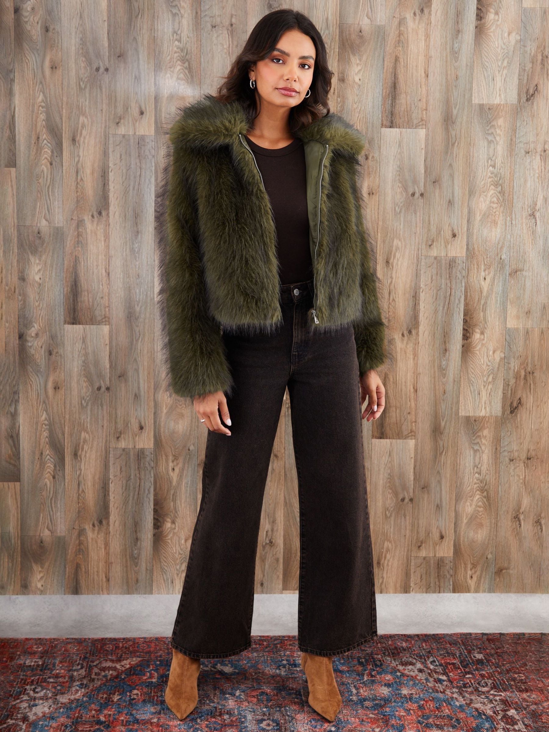 Buy Threadbare Olive Faux Fur Zip Through Coat from Next USA