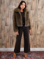 Threadbare Green Faux Fur Zip Through Coat - Image 3 of 5