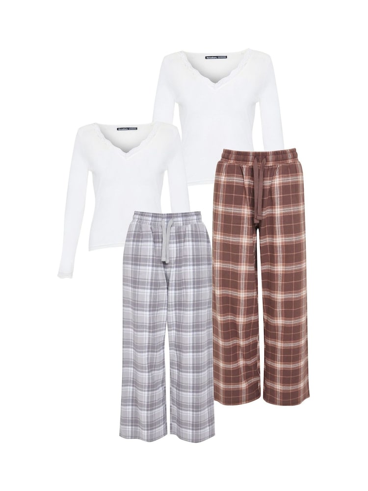 Threadbare Brown Long Sleeve Check Pyjamas (2-Piece Set) (2 Pack) - Image 1 of 5 Threadbare Brown Long Sleeve Check Pyjamas (2-Piece Set) (2 Pack) - Image 1 of 5