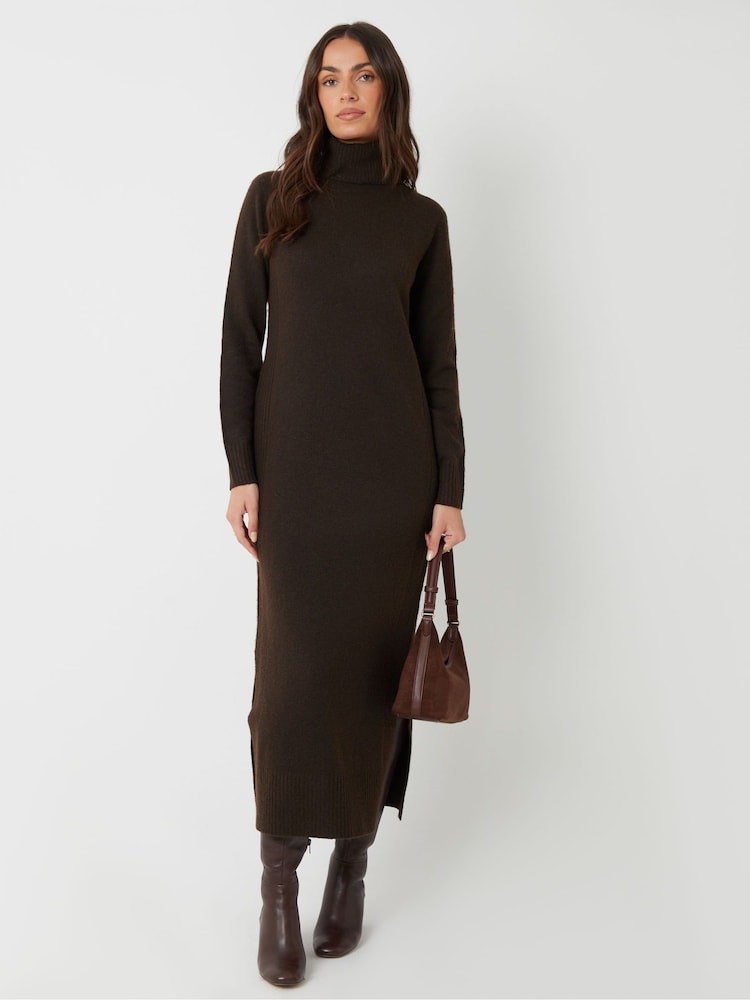 Threadbare Brown Knitted Roll Neck Maxi Dress - Image 1 of 4 Threadbare Brown Knitted Roll Neck Maxi Dress - Image 1 of 4